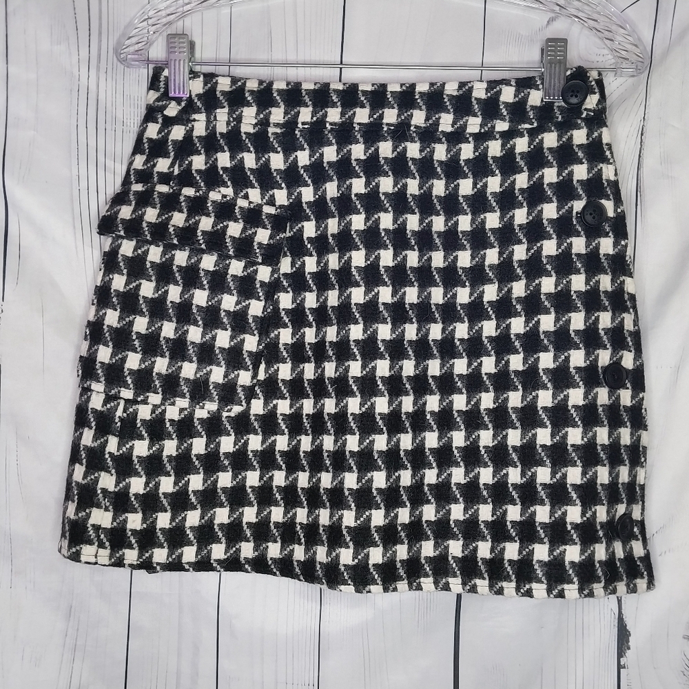 Native Youth Jaquard Check Wool Preppy Retro Mini Skirt With Utility Pocket NWT